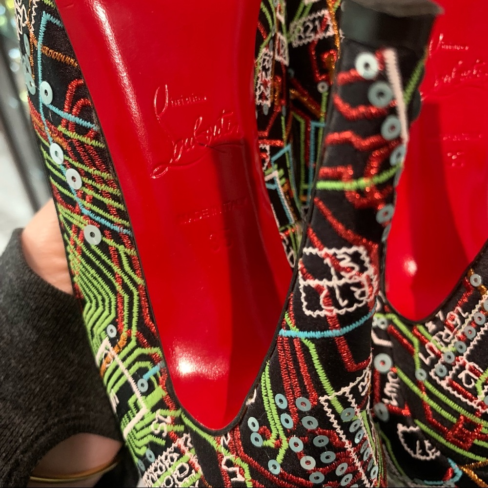 Christian Louboutin Multicolor Circuit Board Peep-Toe Pumps - Picture 7 of 8